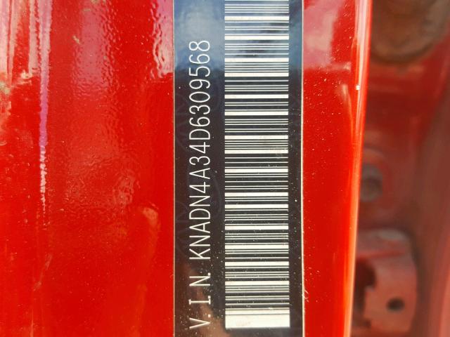 KNADN4A34D6309568 - 2013 KIA RIO EX RED photo 10