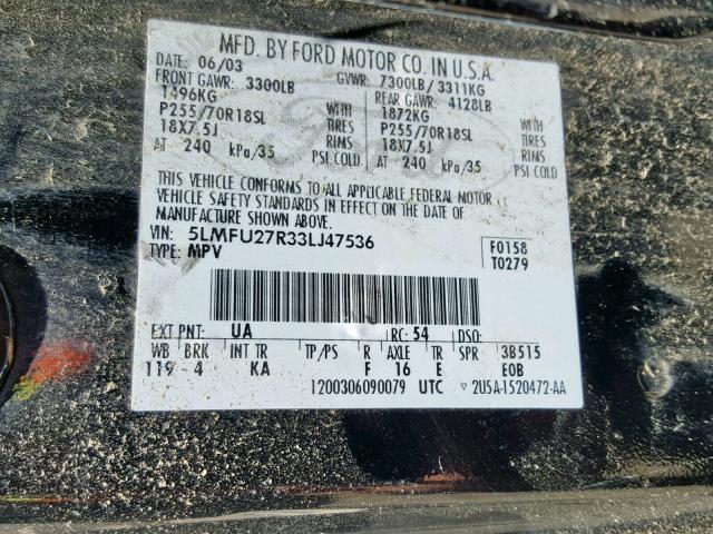 5LMFU27R33LJ47536 - 2003 LINCOLN NAVIGATOR 黑色 照片 10