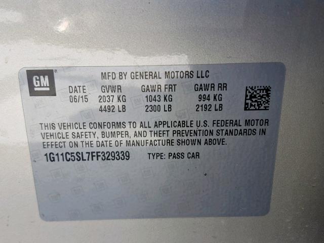 1G11C5SL7FF329339 - 2015 CHEVROLET MALIBU 1LT 金色 照片 10