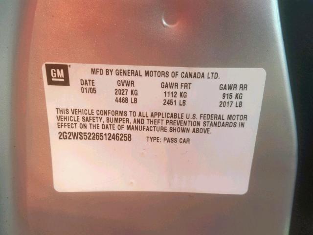 2G2WS522651246258 - 2005 PONTIAC GRAND PRIX SILVER photo 10