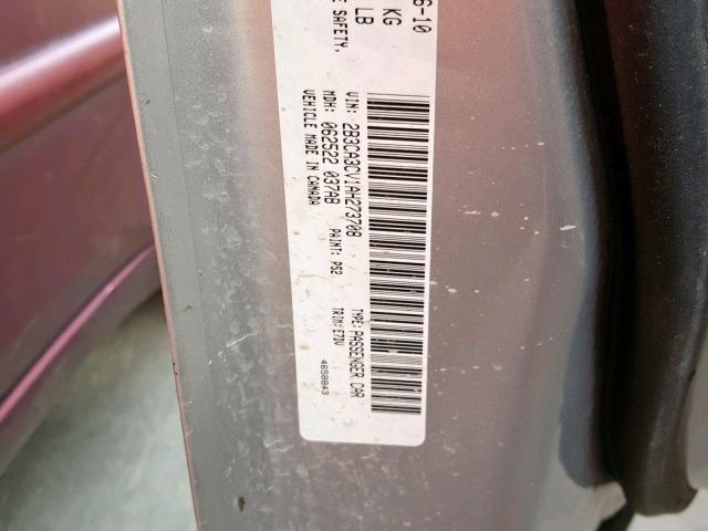 2B3CA3CV1AH273708 - 2010 DODGE CHARGER SX SILVER photo 10