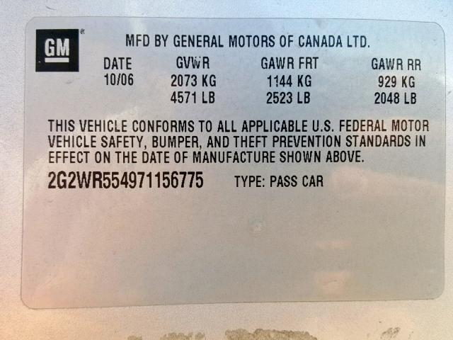 2G2WR554971156775 - 2007 PONTIAC GRAND PRIX SILVER photo 10