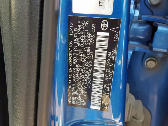 JTDKDTB34C1521050 - 2012 TOYOTA PRIUS C BLUE photo 10