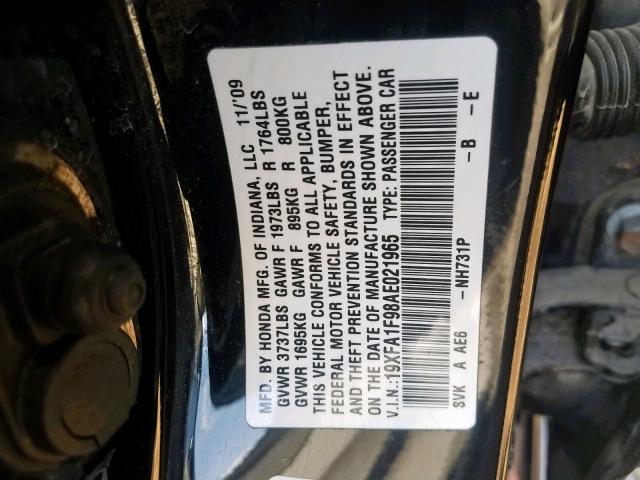 19XFA1F98AE021965 - 2010 HONDA CIVIC EXL 灰色 照片 10