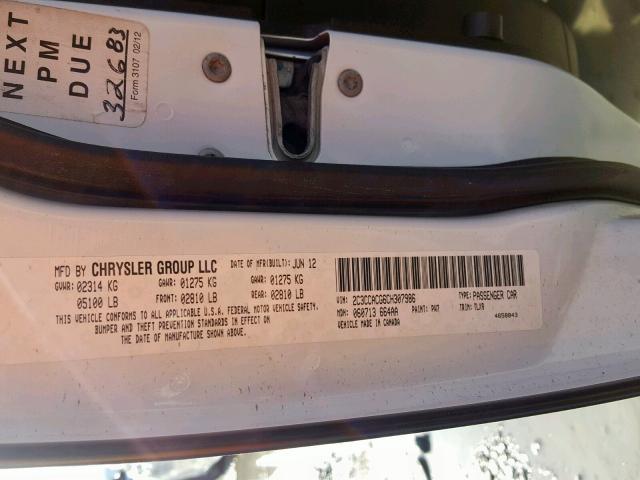 2C3CCACG6CH307986 - 2012 CHRYSLER 300 LIMITE WHITE photo 10