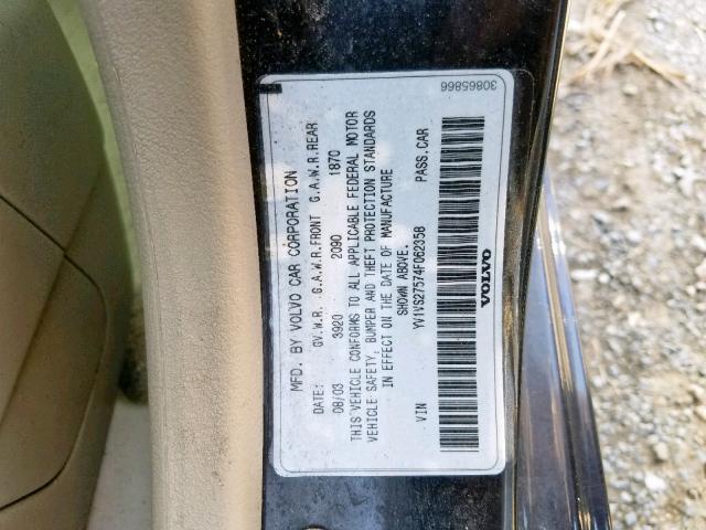 YV1VS27574F062358 - 2004 VOLVO S40 1.9T BLACK photo 10