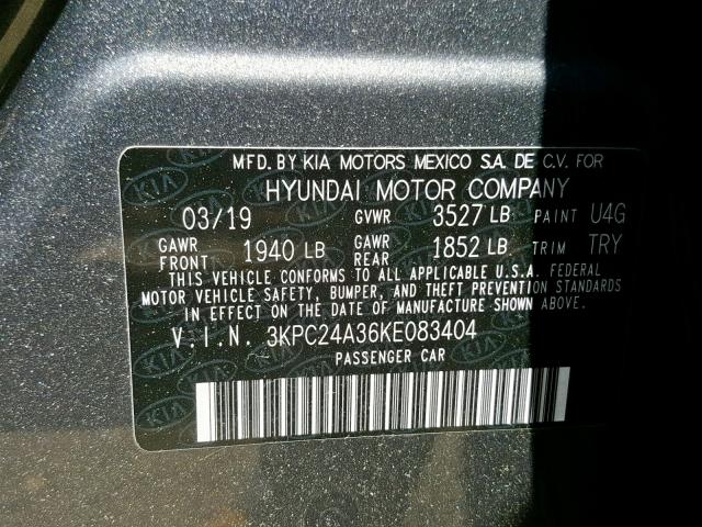 3KPC24A36KE083404 - 2019 HYUNDAI ACCENT SE GRAY photo 10