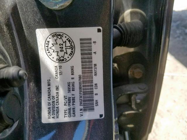 2HGFA1F60BH007880 - 2011 HONDA CIVIC LX-S ნაცრისფერი ფოტო 10