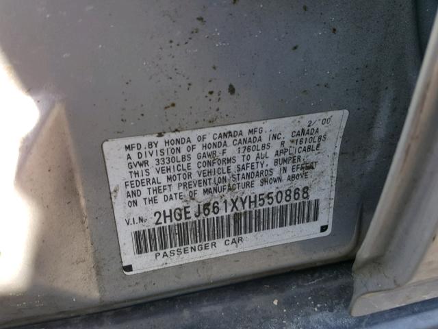 2HGEJ661XYH550868 - 2000 HONDA CIVIC BASE 银色 照片 10