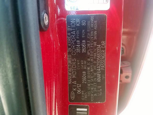 KNAFU4A25D5663334 - 2013 KIA FORTE EX RED photo 10