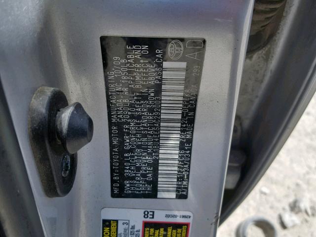 2T1BU4EE5AC292003 - 2010 TOYOTA COROLLA BA SILVER photo 10