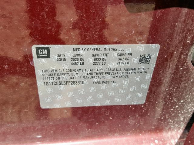 1G11C5SL5FF283610 - 2015 CHEVROLET MALIBU 1LT 勃艮第红 照片 10