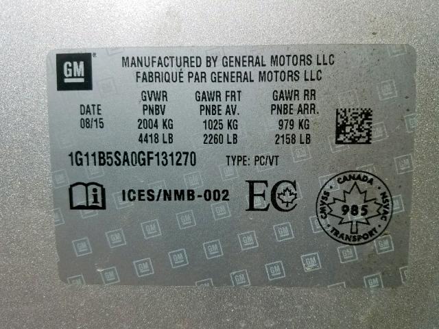 1G11B5SA0GF131270 - 2016 CHEVROLET MALIBU LIM 银色 照片 10