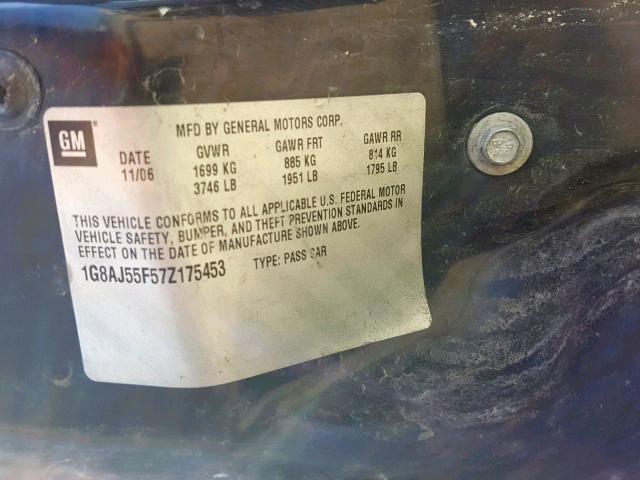 1G8AJ55F57Z175453 - 2007 SATURN ION LEVEL SILVER photo 10