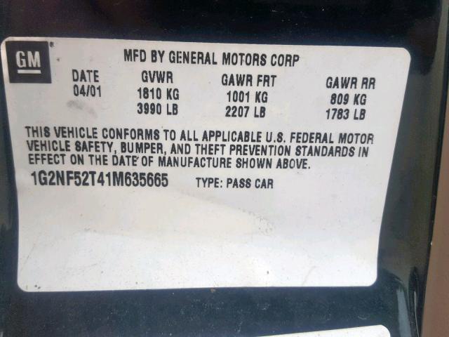 1G2NF52T41M635665 - 2001 PONTIAC GRAND AM S GREEN photo 10