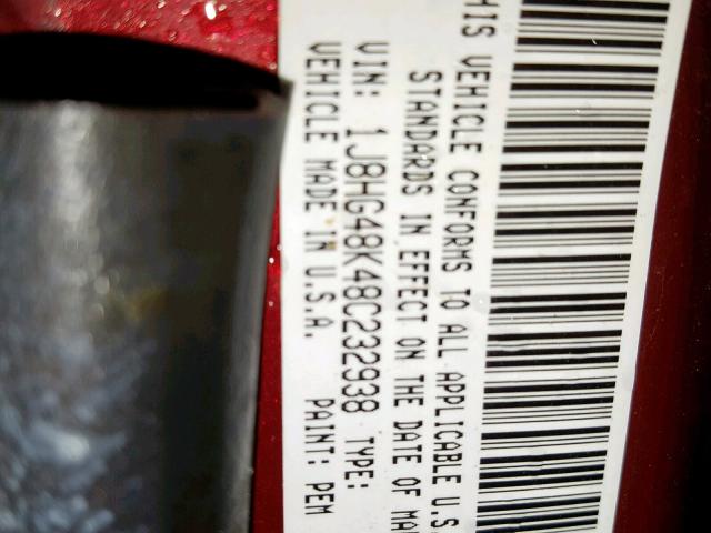 1J8HG48K48C232938 - 2008 JEEP COMMANDER RED photo 10