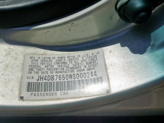 JH4DB7650WS000244 - 1998 ACURA INTEGRA LS SILVER photo 10