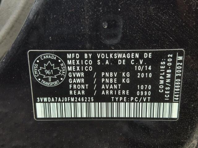 3VWDA7AJ0FM246225 - 2015 VOLKSWAGEN JETTA TDI BLACK photo 10