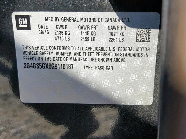 2G4GS5GX6G9115187 - 2016 BUICK REGAL PREM BLACK photo 10