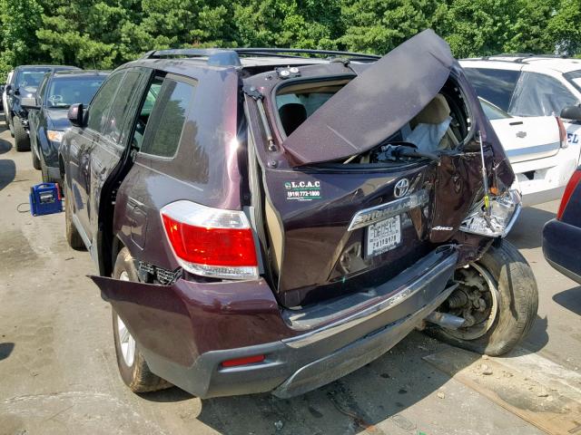 5TDBK3EH6CS118896 - 2012 TOYOTA HIGHLANDER MAROON photo 3