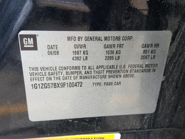 1G1ZG57BX9F100472 - 2009 CHEVROLET MALIBU LS BLACK photo 10