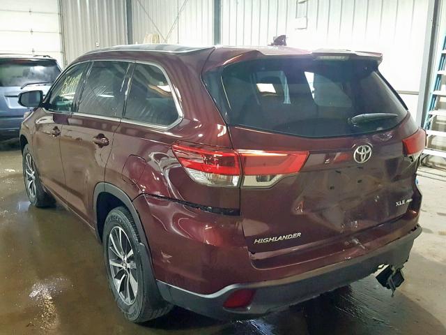 5TDJZRFH3HS436359 - 2017 TOYOTA HIGHLANDER BURGUNDY photo 3