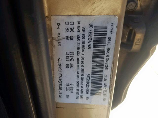 2B3HD46R74H605365 - 2004 DODGE INTREPID S 银色 照片 10