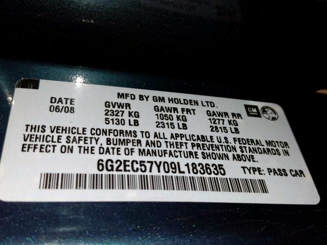 6G2EC57Y09L183635 - 2009 PONTIAC G8 GT BLUE photo 10