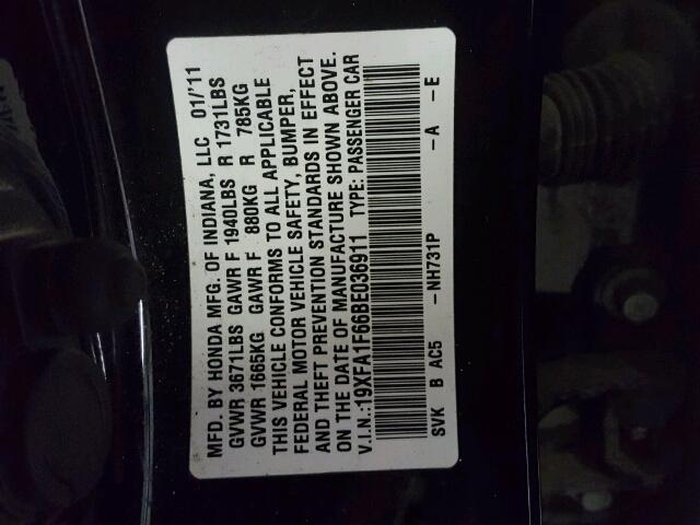 19XFA1F66BE036911 - 2011 HONDA CIVIC LX-S Qara foto 10