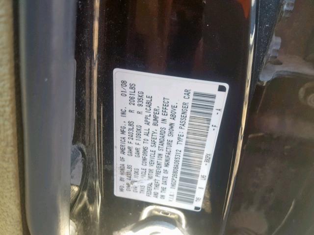 1HGCP26808A065312 - 2008 HONDA ACCORD EXL BLACK photo 10