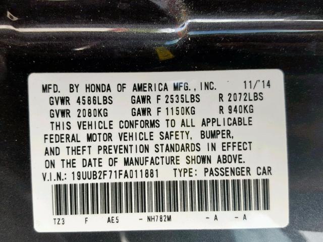 19UUB2F71FA011881 - 2015 ACURA TLX ADVANC 灰色 照片 10