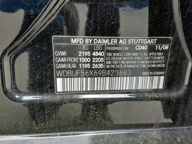 WDBUF56X69B423683 - 2009 MERCEDES-BENZ E 350 BLACK photo 10