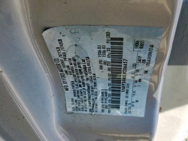 1FAFP34N85W206657 - 2005 FORD FOCUS ZX4 SILVER photo 10