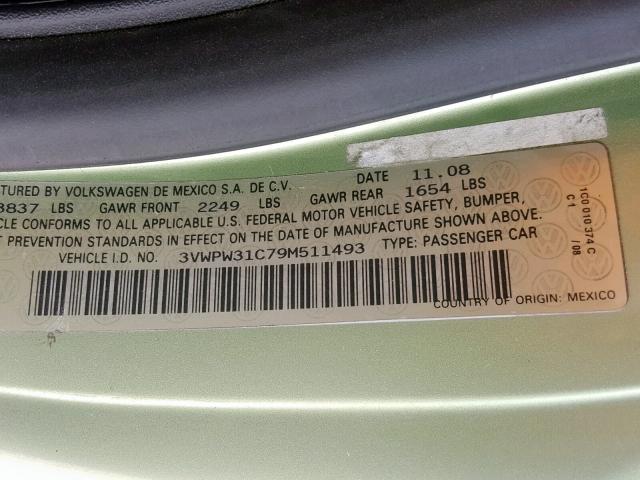 3VWPW31C79M511493 - 2009 VOLKSWAGEN NEW BEETLE მწვანე ფოტო 10