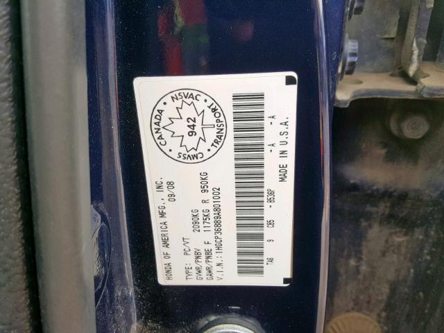 1HGCP36889A801002 - 2009 HONDA ACCORD EXL BLUE photo 10