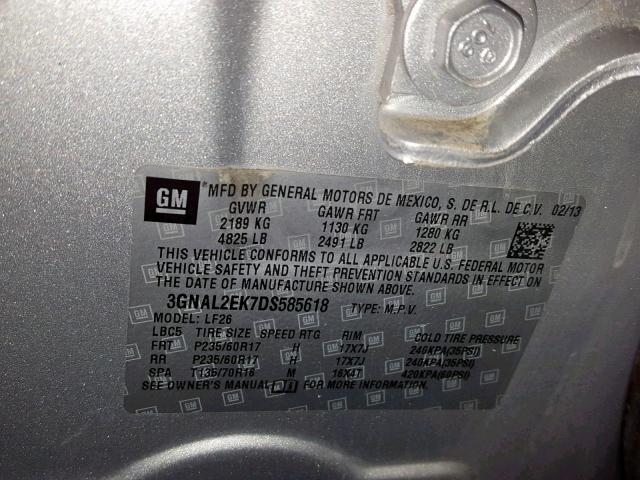 3GNAL2EK7DS585618 - 2013 CHEVROLET CAPTIVA LS 银色 照片 10