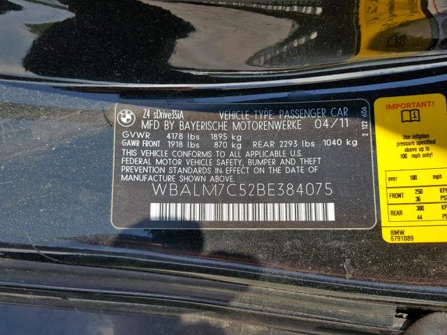 WBALM7C52BE384075 - 2011 BMW Z4 SDRIVE3 Noir photo 10