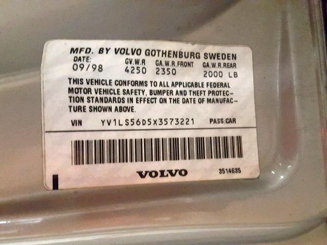 YV1LS56D5X3573221 - 1999 VOLVO S70 GLT SILVER photo 10