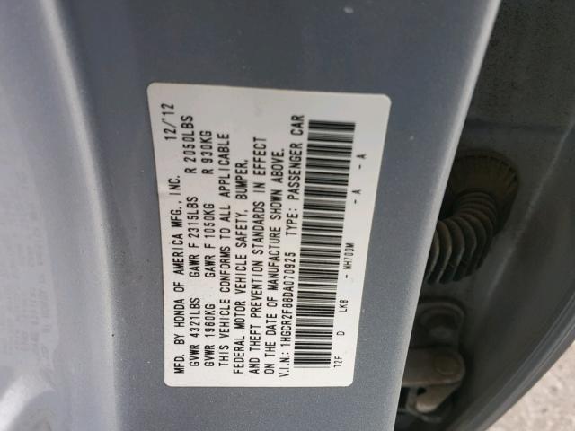 1HGCR2F88DA070925 - 2013 HONDA ACCORD EXL SILVER photo 10