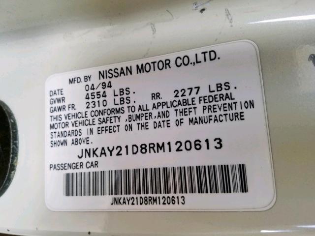 JNKAY21D8RM120613 - 1994 INFINITI J30 WHITE photo 10