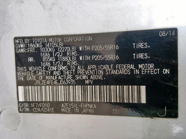 JTLZE4FE4EJ063935 - 2014 TOYOTA SCION XB 银色 照片 10