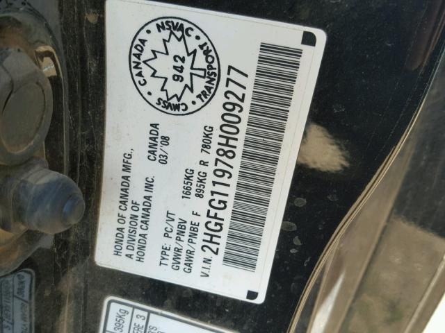 2HGFG11978H009277 - 2008 HONDA CIVIC EXL BLACK photo 10