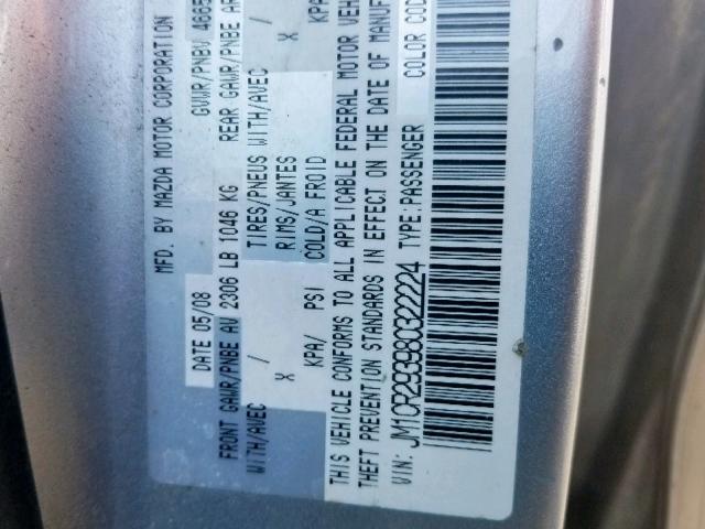 JM1CR293980322224 - 2008 MAZDA 5 SILVER photo 10