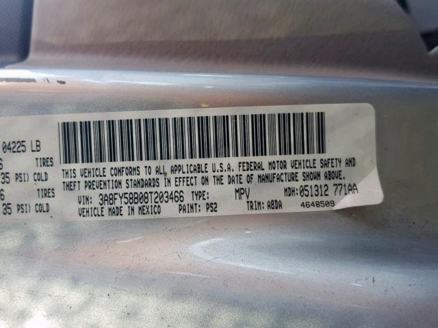 3A8FY58B08T203466 - 2008 CHRYSLER PT CRUISER SILVER photo 10