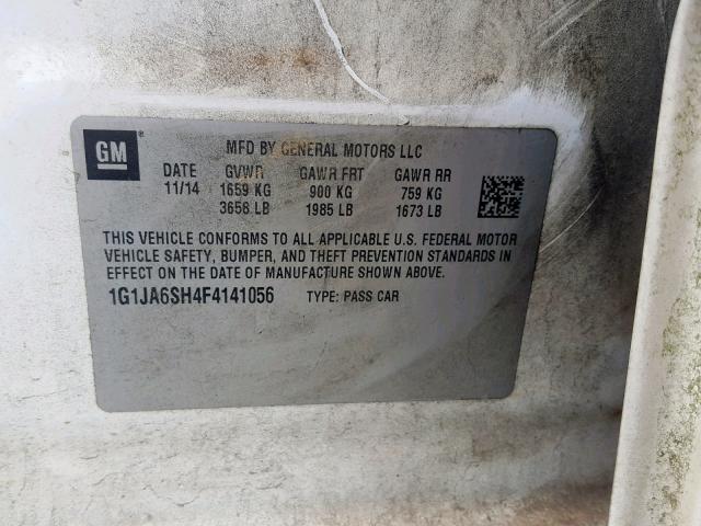 1G1JA6SH4F4141056 - 2015 CHEVROLET SONIC LS 白色 照片 10