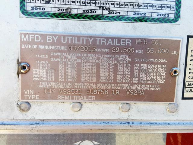 1UYVS2531EU875619 - 2014 UTILITY TRAILER WHITE photo 10