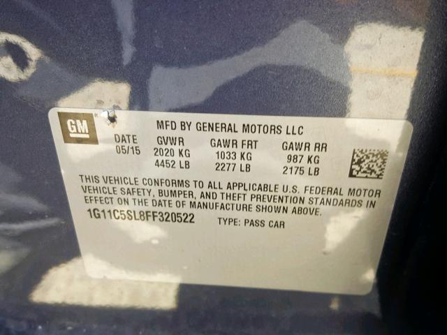 1G11C5SL8FF320522 - 2015 CHEVROLET MALIBU 1LT 蓝色 照片 10