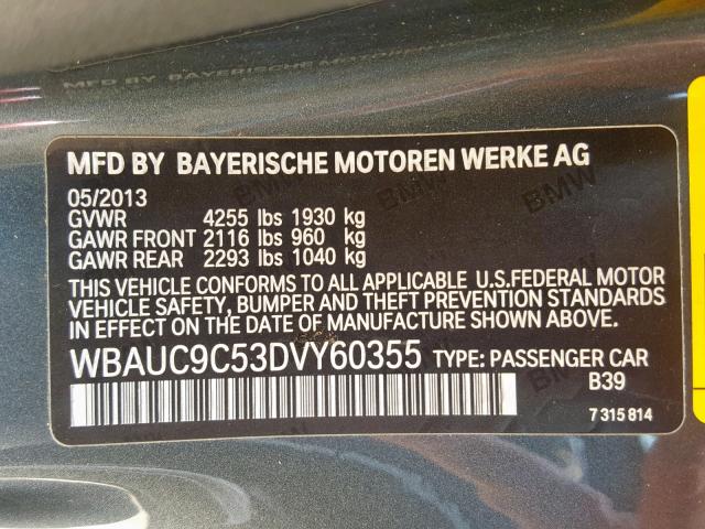 WBAUC9C53DVY60355 - 2013 BMW 135 I GRAY photo 10