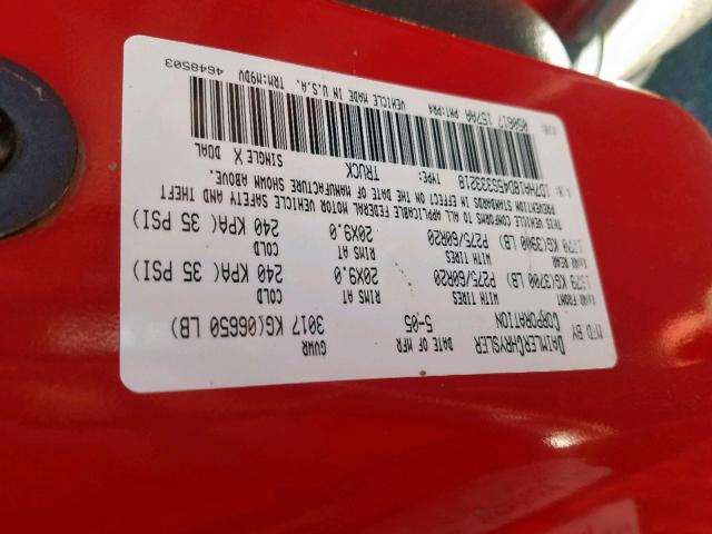 1D7HA18D45S333218 - 2005 DODGE RAM 1500 S RED photo 10