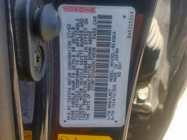 JTHBF30G420079938 - 2002 LEXUS ES 300 BLUE photo 10